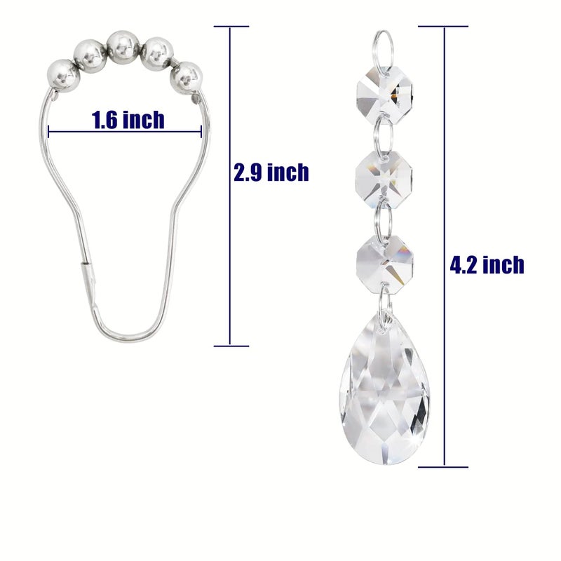 Yapicoco Shower Curtain Hooks Rings for Bathroom  12PCS Water Drops Crystal Bead Stainless Steel Rust Resistant Clear Shower Curtain Rings for Shower Curtains  Kitchen Utensils  etc. - Image 3